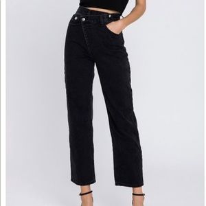 Black High Waisted Asymmetric Wrap Straight